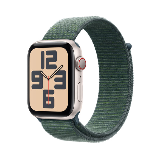 Apple Watch SE (GPS + Cellular) - Caja de aluminio en blanco estrella de 44 mm - Correa Loop deportiva verde lago
