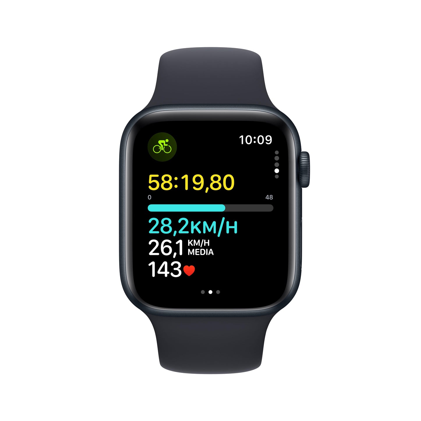 Apple Watch SE (GPS) - Caja de aluminio en color medianoche de 44 mm - Correa deportiva color medianoche - Talla M/L