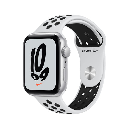Apple Watch Nike SE (GPS) - Caja de aluminio en plata de 44 mm - Correa Nike Sport platino puro/negra - Talla única