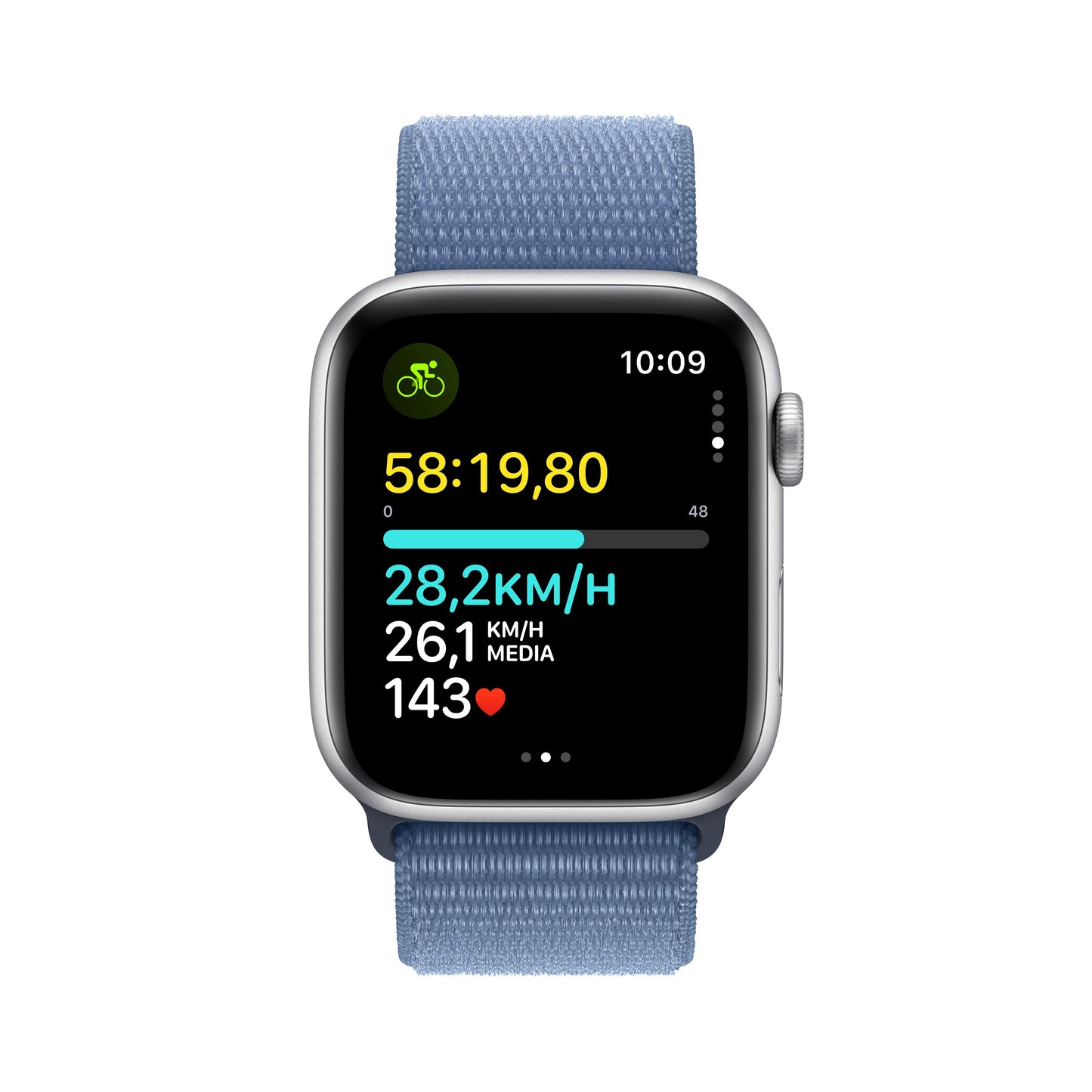 Apple Watch SE (GPS) - Caja de aluminio en plata de 44 mm - Correa Loop deportiva azul invierno
