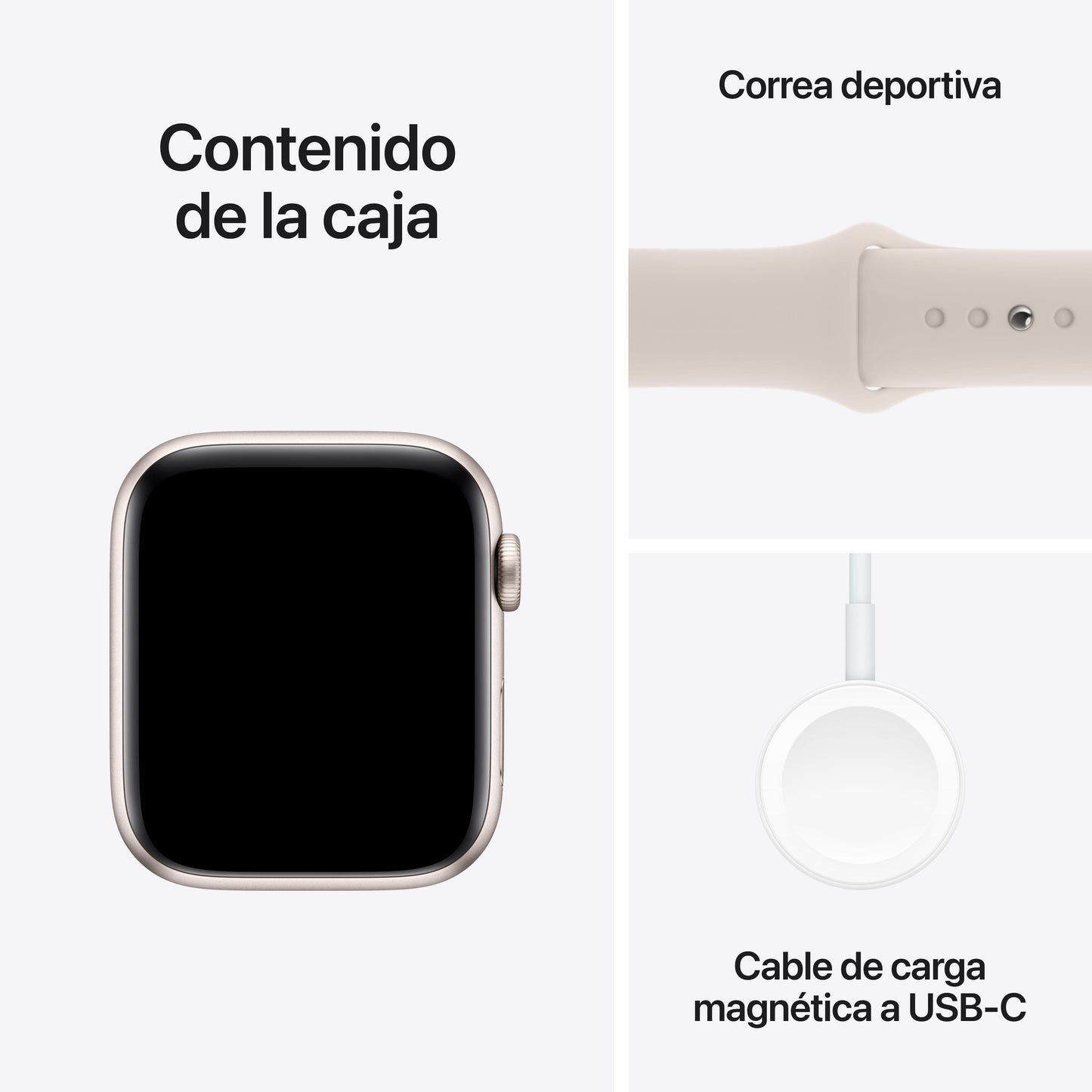 Apple Watch SE (GPS) - Caja de aluminio en blanco estrella de 44 mm - Correa deportiva blanco estrella - Talla S/M