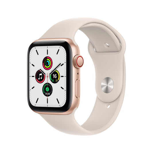 Apple Watch SE (GPS + Cellular) - Caja de aluminio en oro de 44 mm - Correa deportiva blanco estrella - Talla única
