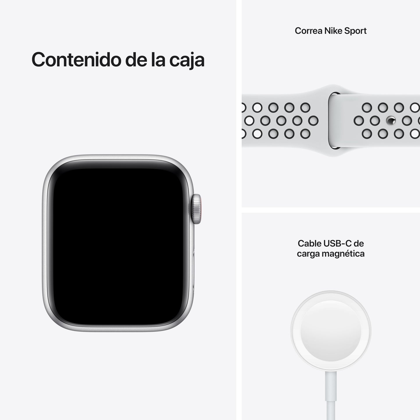 Apple Watch Nike SE (GPS + Cellular) - Caja de aluminio en plata de 44 mm - Correa Nike Sport platino puro/negra - Talla única