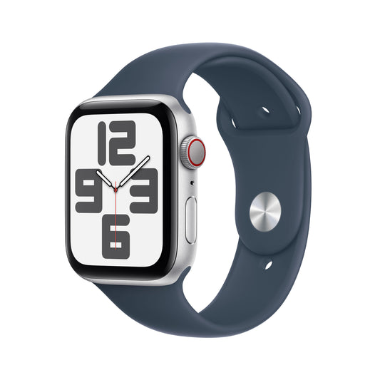 Apple Watch SE (GPS + Cellular) - Caja de aluminio en plata de 44 mm - Correa deportiva azul tempestad - Talla M/L