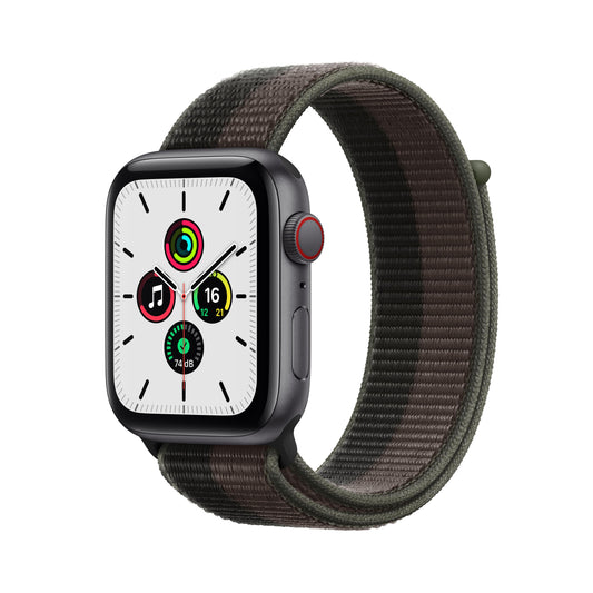 Apple Watch SE (GPS + Cellular) - Caja de aluminio en gris espacial de 44 mm - Correa Loop deportiva en color tornado/gris