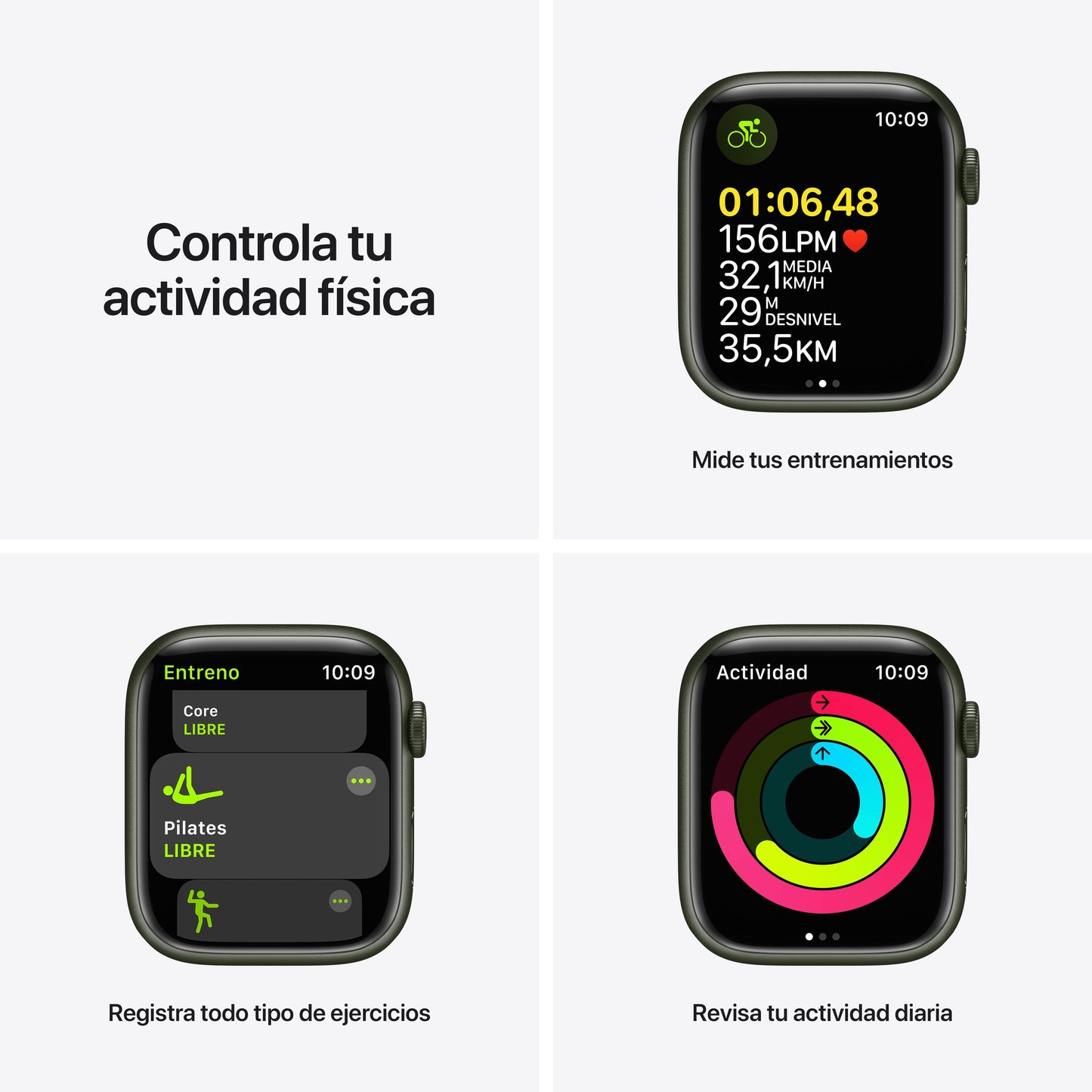 Apple Watch Series 7 (GPS) - Caja de aluminio en verde de 45 mm - Correa deportiva verde trébol - Talla única