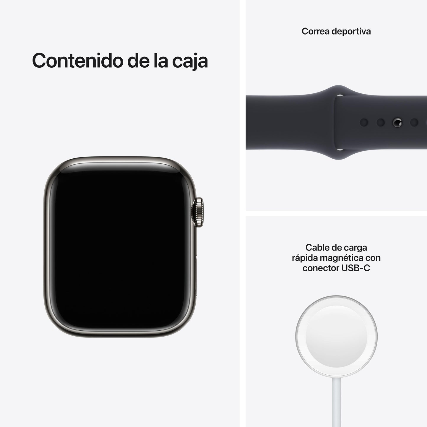 Apple Watch Series 7 (GPS + Cellular) - Caja de acero inoxidable en grafito de 45 mm - Correa deportiva en color medianoche - Talla única