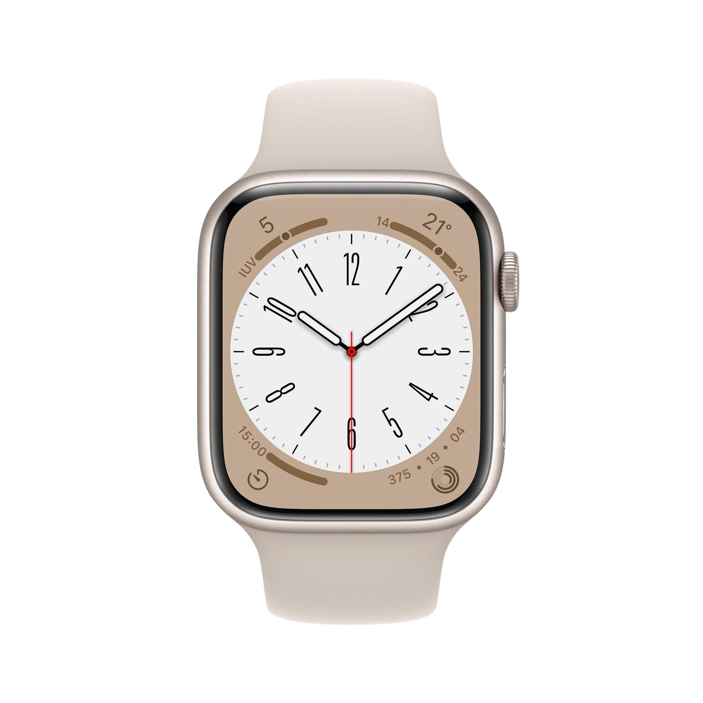 Apple Watch Series 8 (GPS) - Caja de aluminio en blanco estrella de 45 mm - Correa deportiva blanco estrella - Talla única
