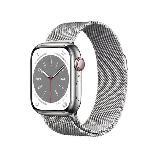 Apple Watch Series 8 (GPS + Cellular) - Caja de acero inoxidable en plata de 41 mm - Pulsera Milanese Loop en plata