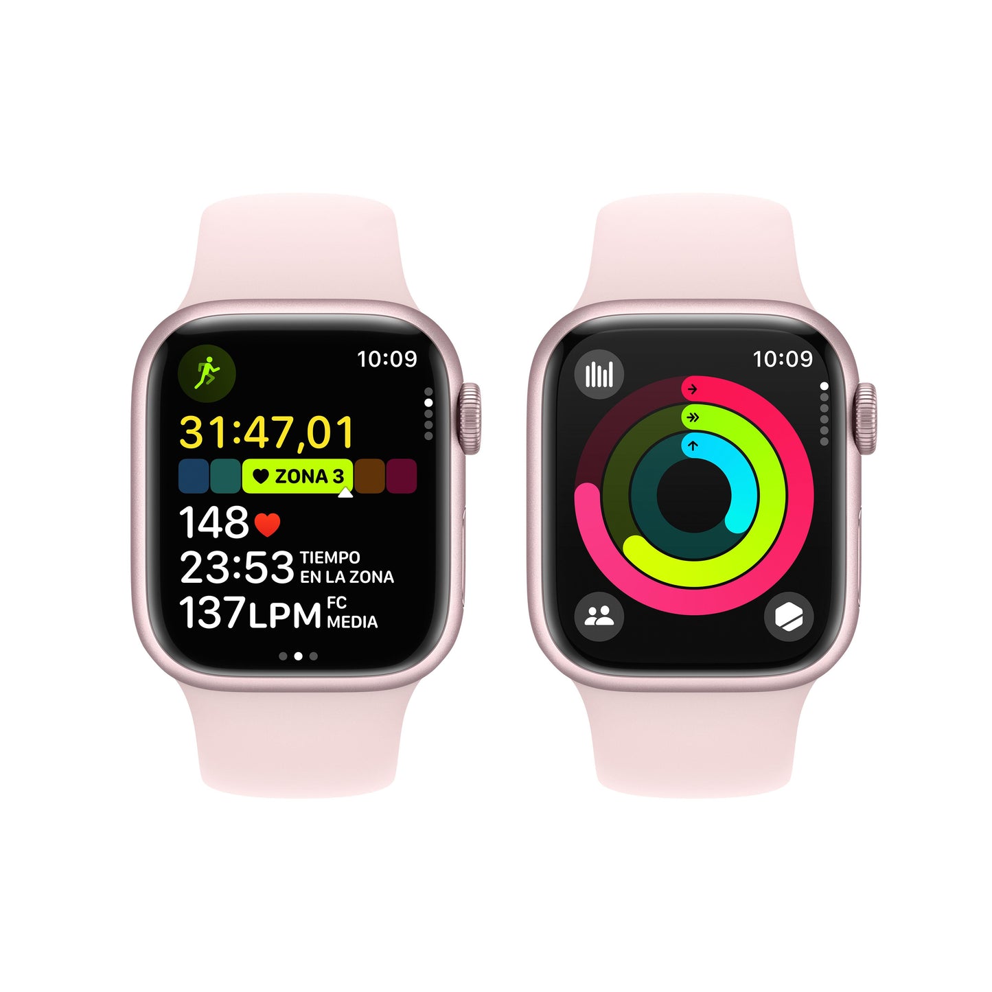 Apple Watch Series 9 (GPS) - Caja de aluminio en rosa de 41 mm - Correa deportiva rosa claro - Talla S/M