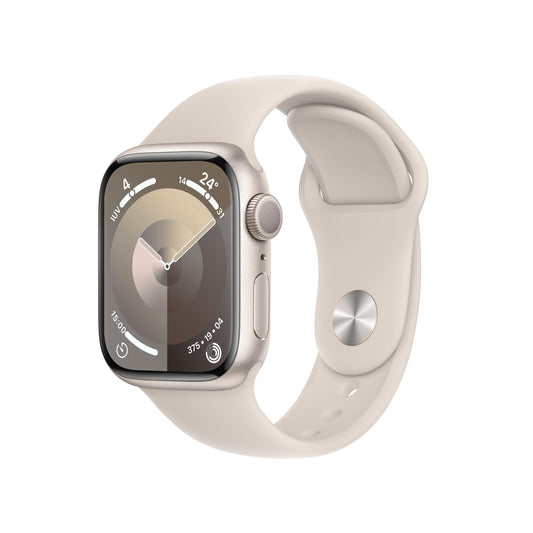 Apple Watch Series 9 (GPS) - Caja de aluminio en blanco estrella de 41 mm - Correa deportiva blanco estrella - Talla M/L