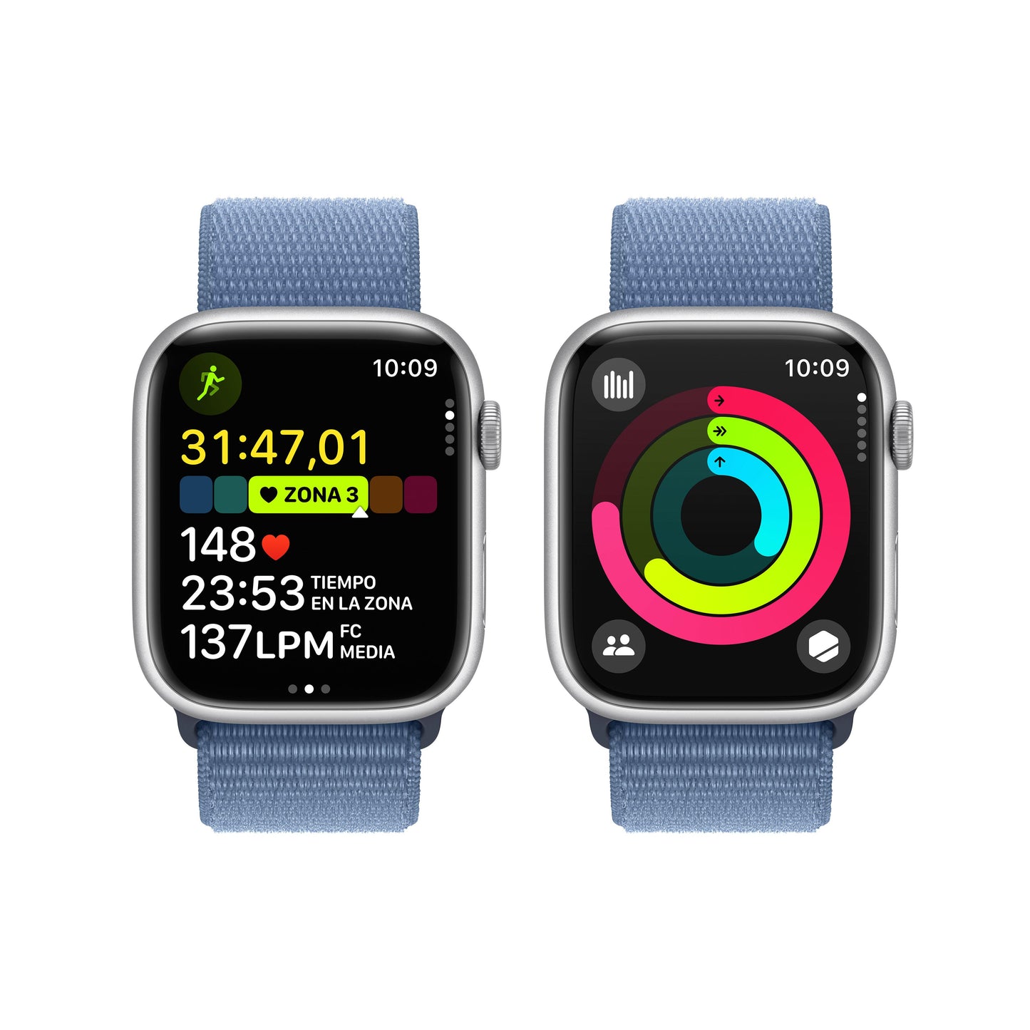 Apple Watch Series 9 (GPS) - Caja de aluminio en plata de 45 mm - Correa Loop deportiva azul invierno