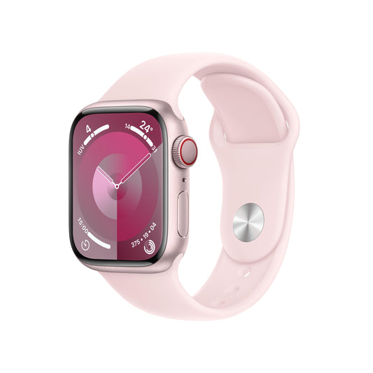 Apple Watch Series 9 (GPS + Cellular) - Caja de aluminio en rosa de 41 mm - Correa deportiva rosa claro - Talla M/L