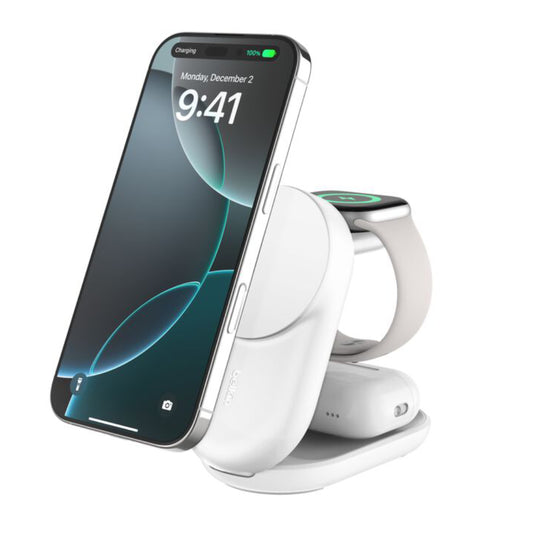 Cargador magnético plegable 3 en 1 UltraCharge con Qi2 de 25W Blanco | Belkin