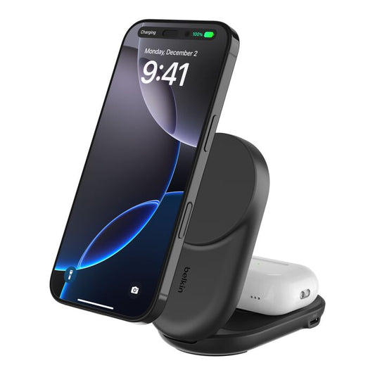 Cargador magnético plegable 2 en 1 UltraCharge con Qi2 de 25W Negro | Belkin