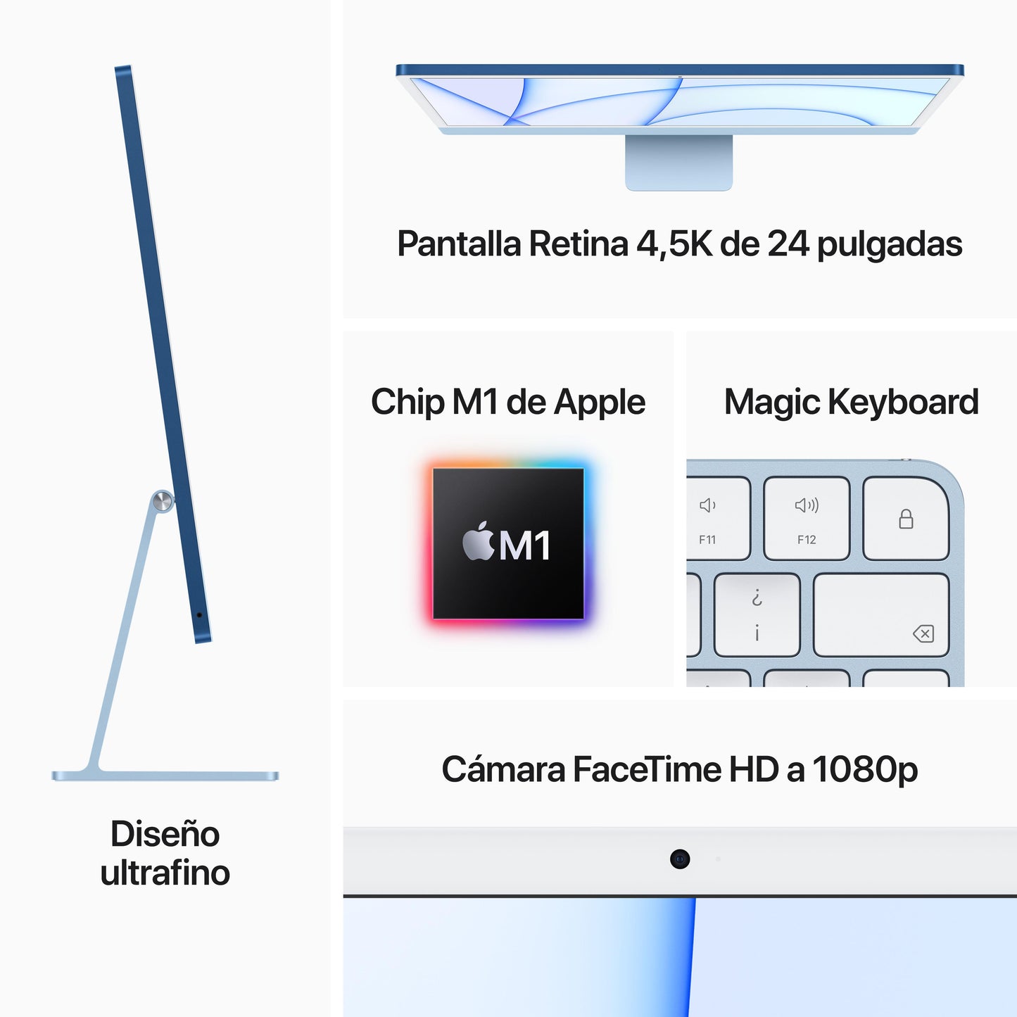 iMac con pantalla Retina 4,5K de 24 pulgadas: Chip M1 de Apple con CPU de ocho núcleos y GPU de siete núcleos, 256 GB SSD - Azul - Rossellimac