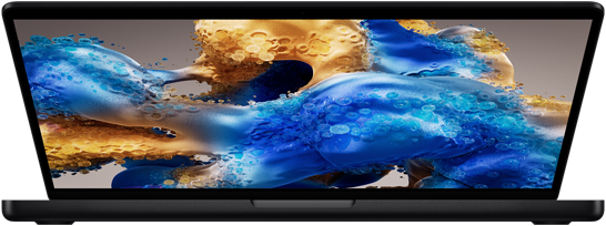 MacBook Pro semiabierto que muestra una pantalla a todo color