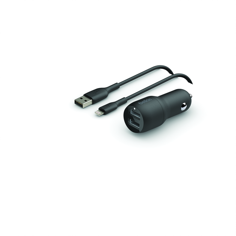Cargador coche doble USB-A + Cable Lightning de Belkin – Rossellimac
