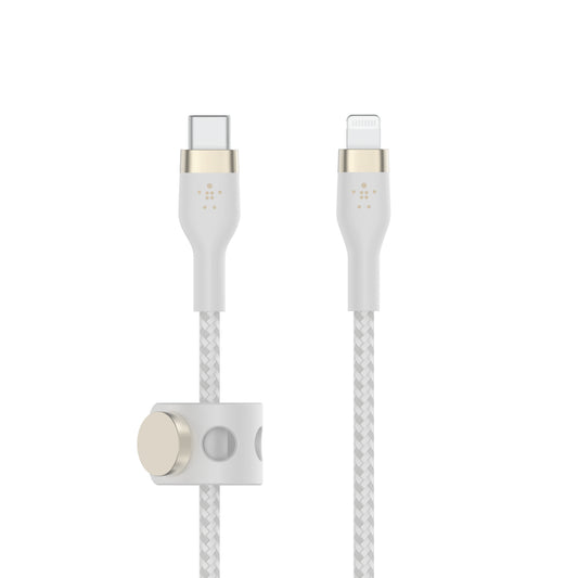 Cable BoostCharge Pro Flex USB-C a Lightning de silicona y trenzado de Belkin 1 metro blanco