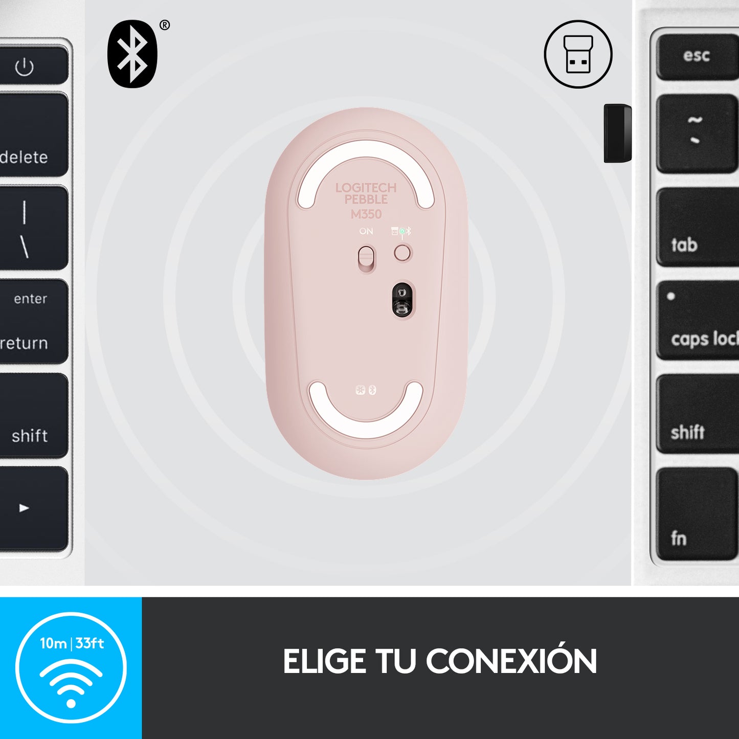 Ratón Bluetooth Pebble M350 de Logitech Rosa - Rossellimac