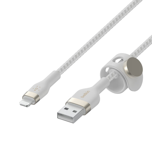 Cable BoostCharge Pro Flex USB a Lightning de silicona y trenzado de Belkin 1 metro blanco