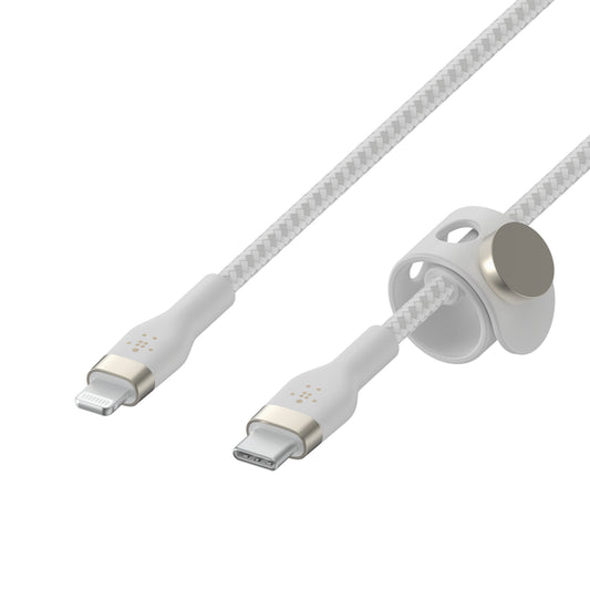 Cable BoostCharge Pro Flex USB-C a Lightning de silicona y trenzado de Belkin 1 metro blanco