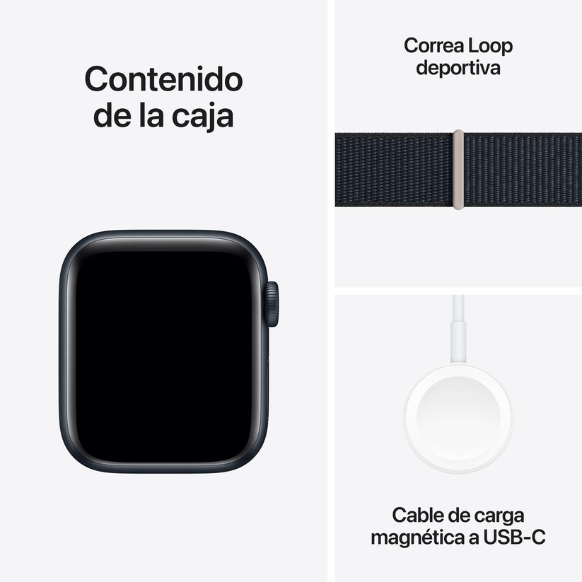 Apple Watch SE (GPS) - Caja de aluminio en color medianoche de 40 mm - Correa Loop deportiva color medianoche - Rossellimac