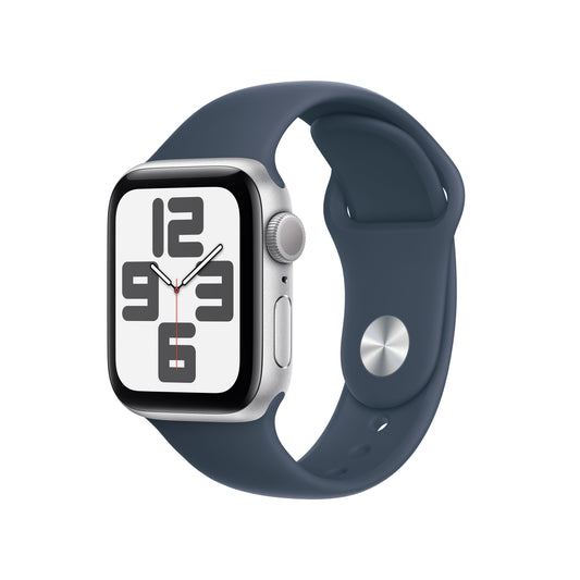 Apple Watch SE (GPS) - Caja de aluminio en plata de 40 mm - Correa deportiva azul tempestad - Talla S/M