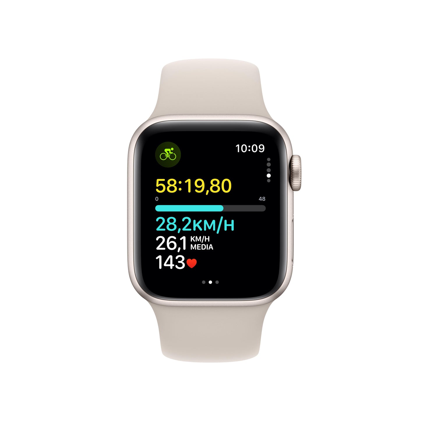 Apple Watch SE (GPS) - Caja de aluminio en blanco estrella de 40 mm - Correa deportiva blanco estrella - Talla M/L
