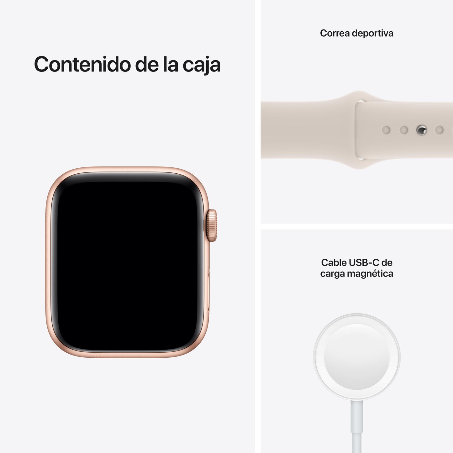 Apple Watch SE (GPS) - Caja de aluminio en oro de 44 mm - Correa deportiva blanco estrella - Talla única - Rossellimac