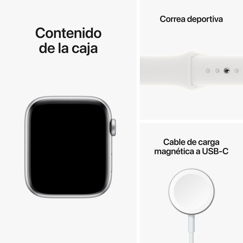 Apple Watch SE (GPS) - Caja de aluminio en plata de 44 mm - Correa deportiva blanca - Talla única - Rossellimac