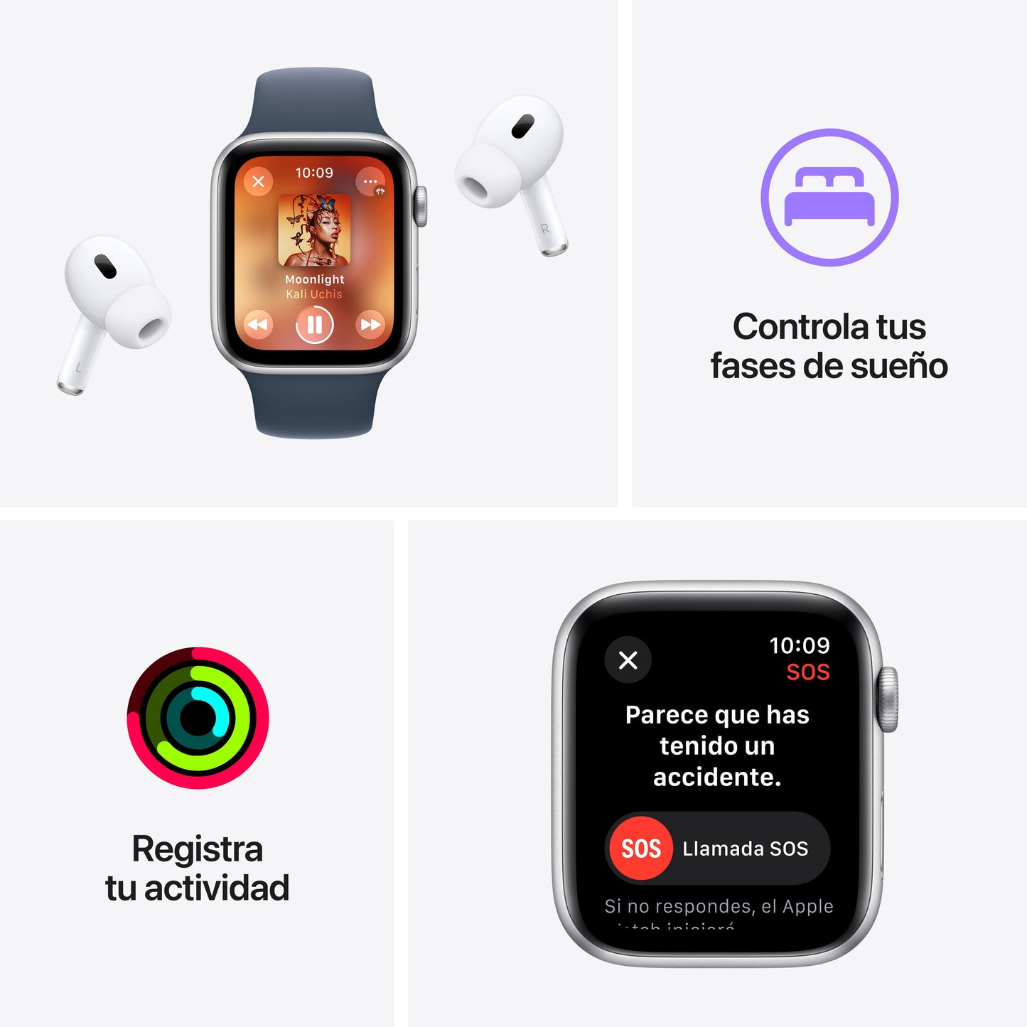 Apple Watch SE (GPS) - Caja de aluminio en color medianoche de 40 mm - Correa deportiva color medianoche - Talla M/L