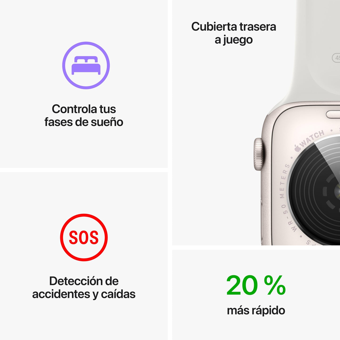 Apple Watch SE (GPS) - Caja de aluminio en plata de 44 mm - Correa deportiva blanca - Talla única - Rossellimac