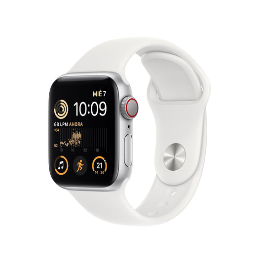 Apple Watch SE (GPS + Cellular) - Caja de aluminio en plata de 40 mm - Correa deportiva blanca - Talla única