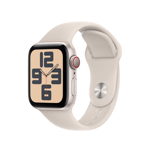 Apple Watch SE (GPS + Cellular) - Caja de aluminio en blanco estrella de 40 mm - Correa deportiva blanco estrella - Talla S/M