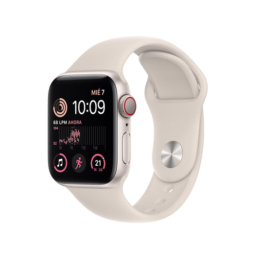 Apple Watch SE (GPS + Cellular) - Caja de aluminio en blanco estrella de 40 mm - Correa deportiva blanco estrella - Talla única