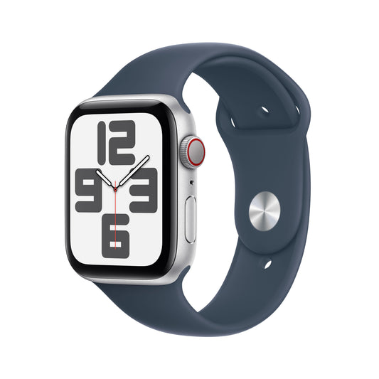 Apple Watch SE (GPS + Cellular) - Caja de aluminio en plata de 44 mm - Correa deportiva azul tempestad - Talla S/M - Rossellimac