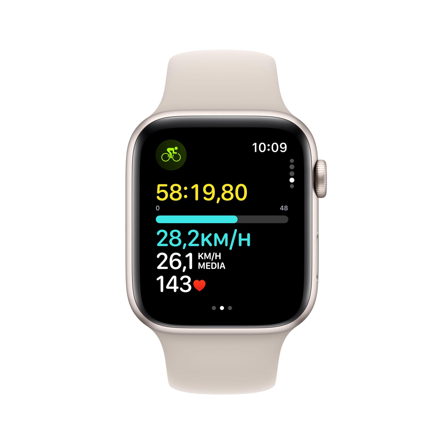 Apple Watch SE (GPS + Cellular) - Caja de aluminio en blanco estrella de 44 mm - Correa deportiva blanco estrella - Talla M/L