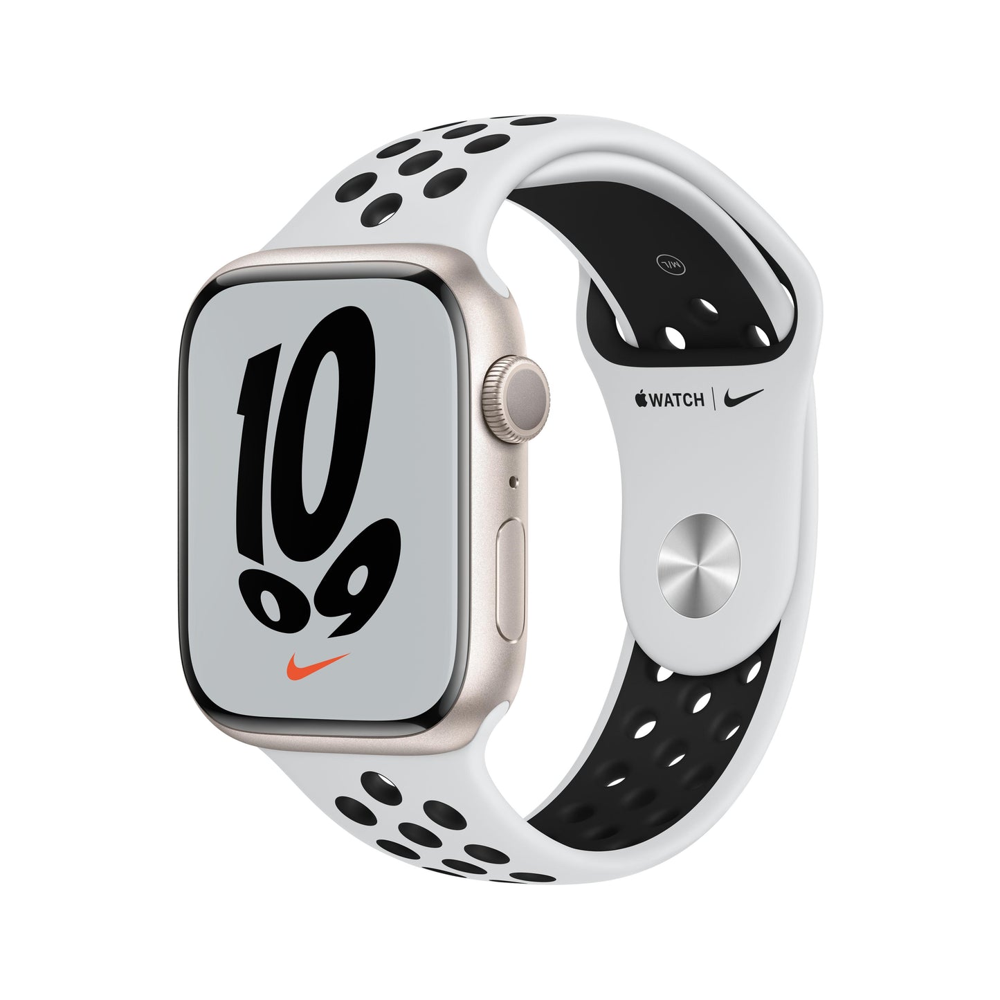 Apple Watch Nike Series 7 (GPS) - Caja de aluminio en blanco estrella de 45 mm - Correa Nike Sport platino puro/negra - Talla única