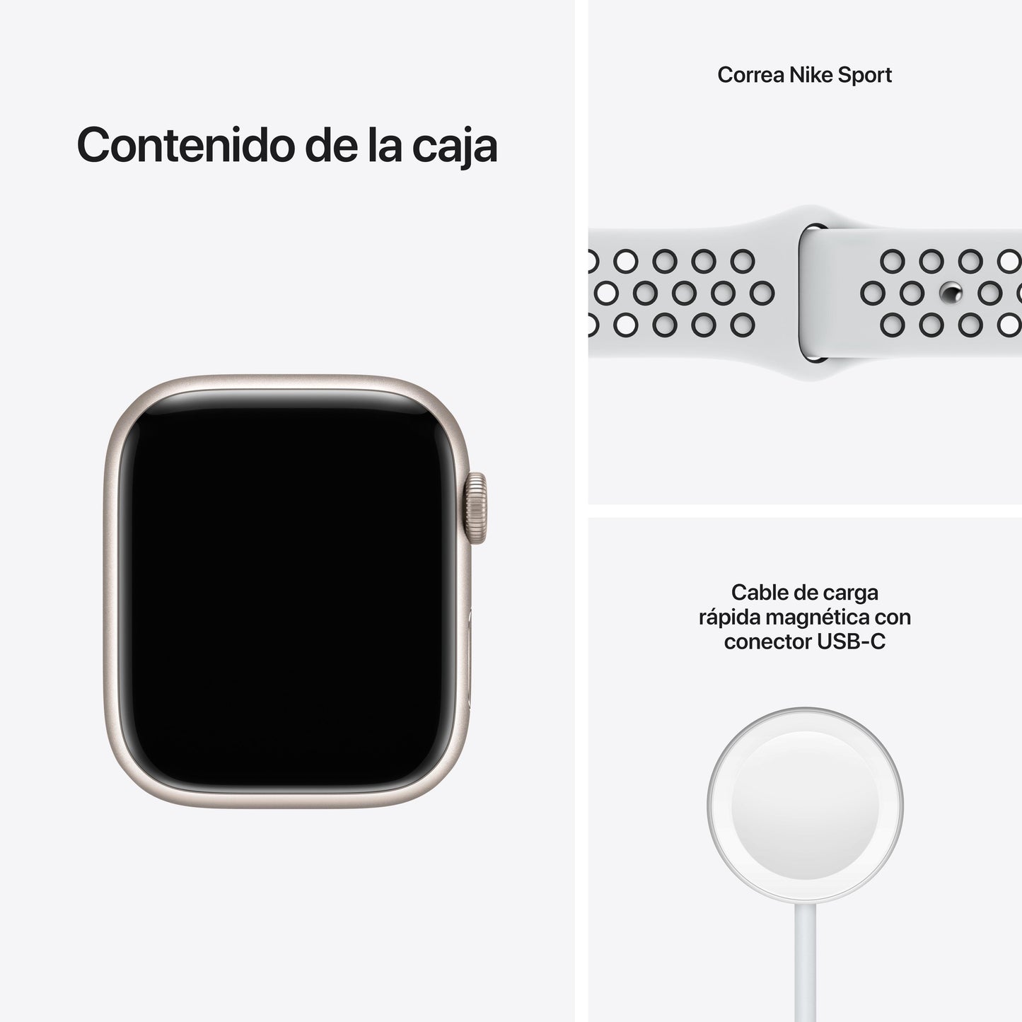 Apple Watch Nike Series 7 (GPS) - Caja de aluminio en blanco estrella de 45 mm - Correa Nike Sport platino puro/negra - Talla única