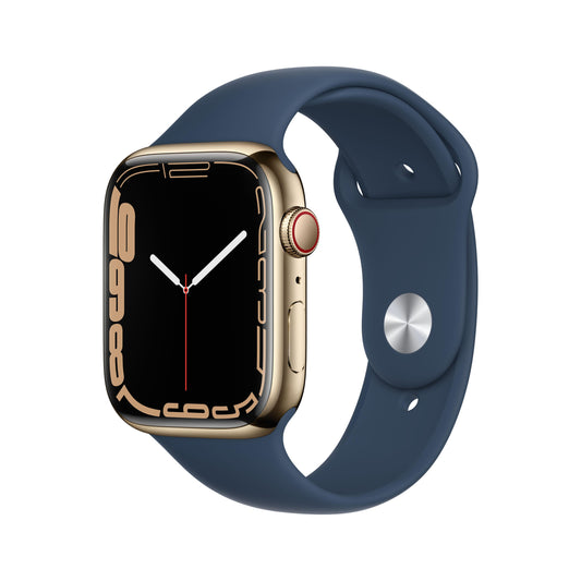 Apple Watch Series 7 (GPS + Cellular) - Caja de acero inoxidable en oro de 41 mm - Correa deportiva en color abismo - Talla única