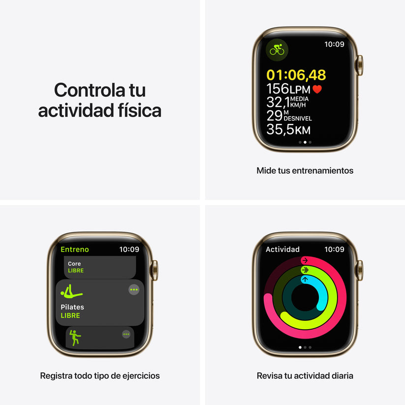 Apple Watch Series 7 (GPS + Cellular) - Caja de acero inoxidable en oro de 41 mm - Correa deportiva en color abismo - Talla única - Rossellimac