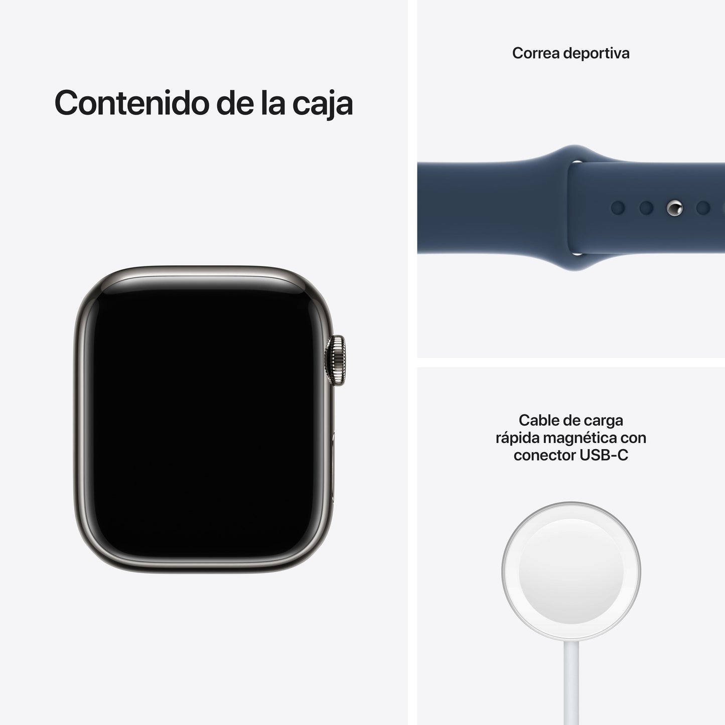 Apple Watch Series 7 (GPS + Cellular) - Caja de acero inoxidable en grafito de 45 mm - Correa deportiva en color abismo - Talla única