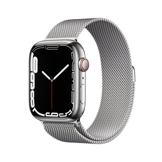 Apple Watch Series 7 (GPS + Cellular) - Caja de acero inoxidable en plata de 45 mm - Pulsera Milanese Loop en plata
