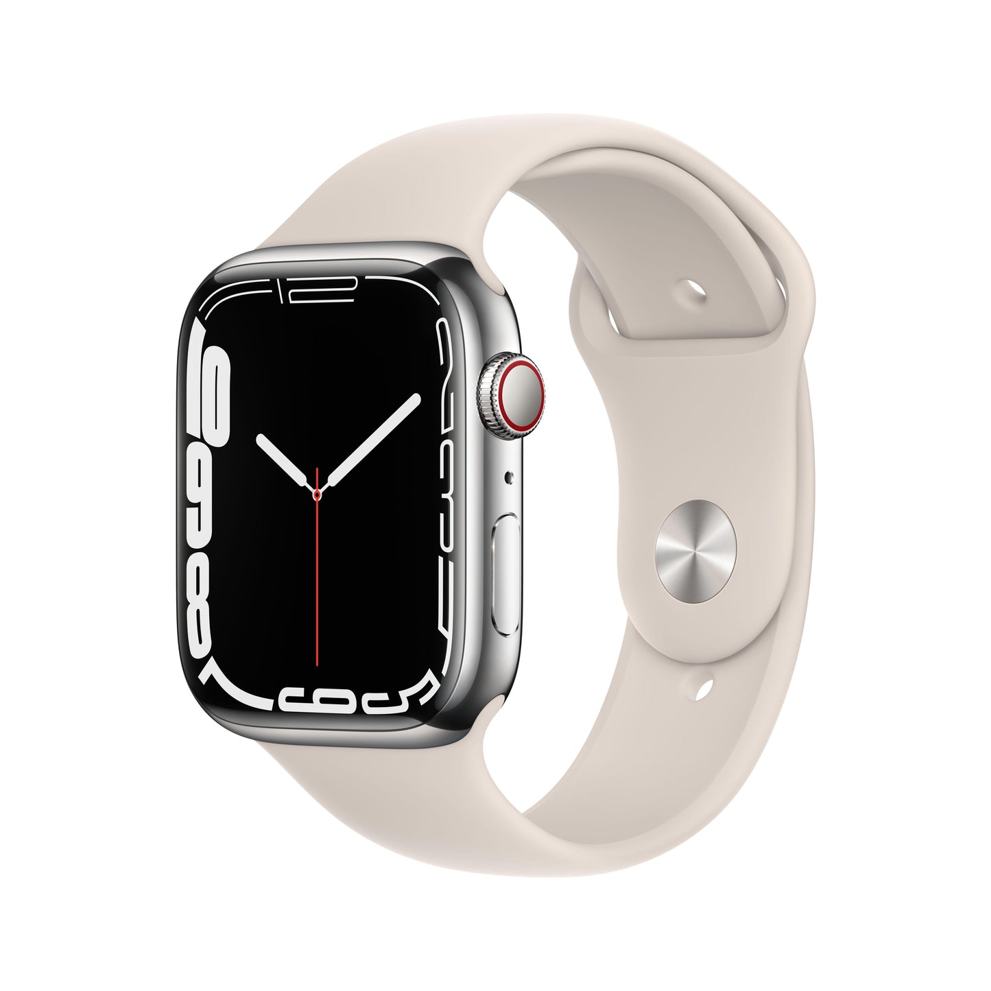 Apple Watch Series 7 (GPS + Cellular) - Caja de acero inoxidable en plata de 45 mm - Correa deportiva blanco estrella - Talla única