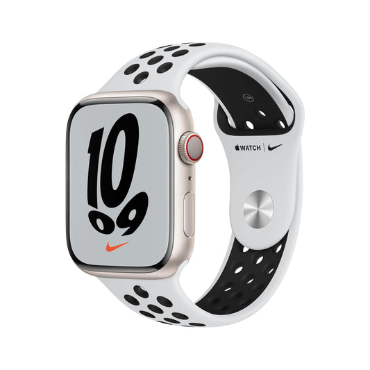 Apple Watch Nike Series 7 (GPS + Cellular) - Caja de aluminio en blanco estrella de 45 mm - Correa Nike Sport platino puro/negra - Talla única