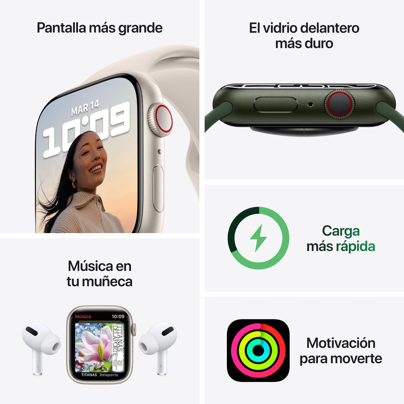 Apple Watch Series 7 (GPS + Cellular) - Caja de aluminio en color medianoche de 45 mm - Correa deportiva en color medianoche - Talla única - Rossellimac