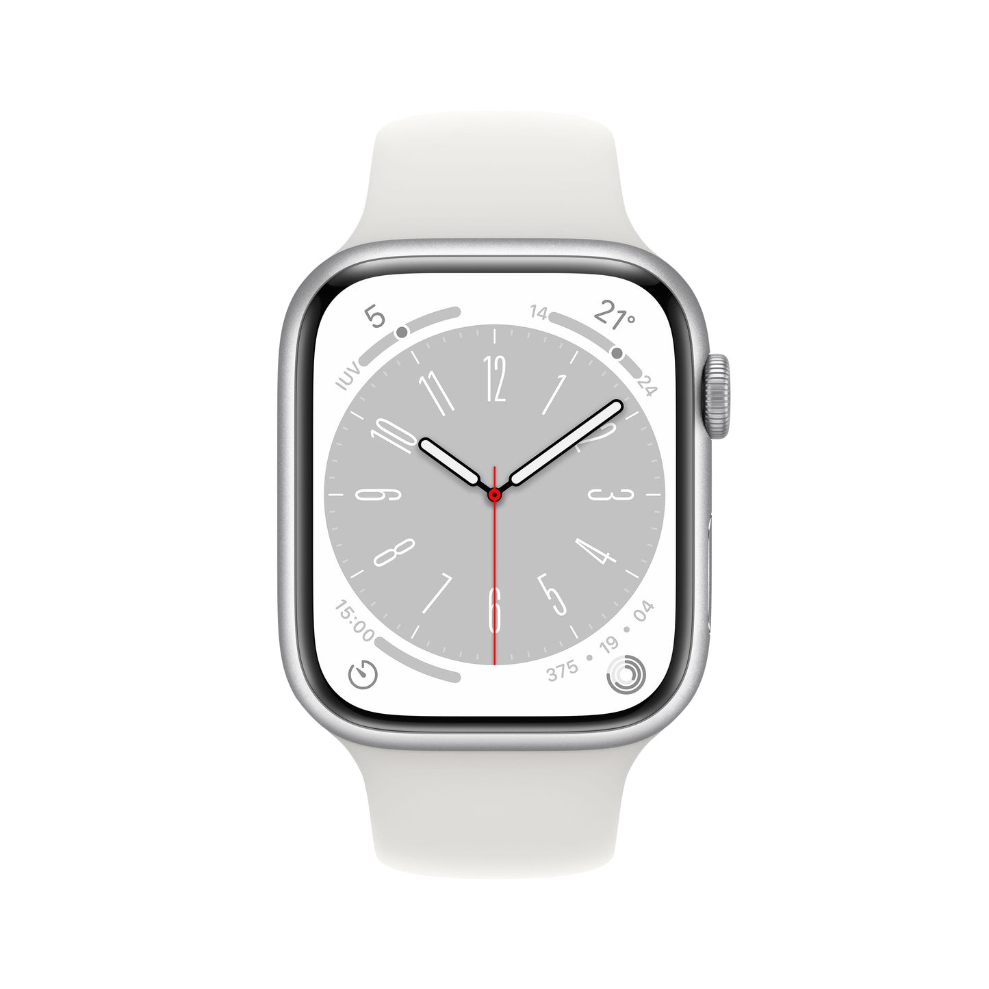 Apple Watch Series 8 (GPS) - Caja de aluminio en plata de 45 mm - Correa deportiva blanca - Talla única
