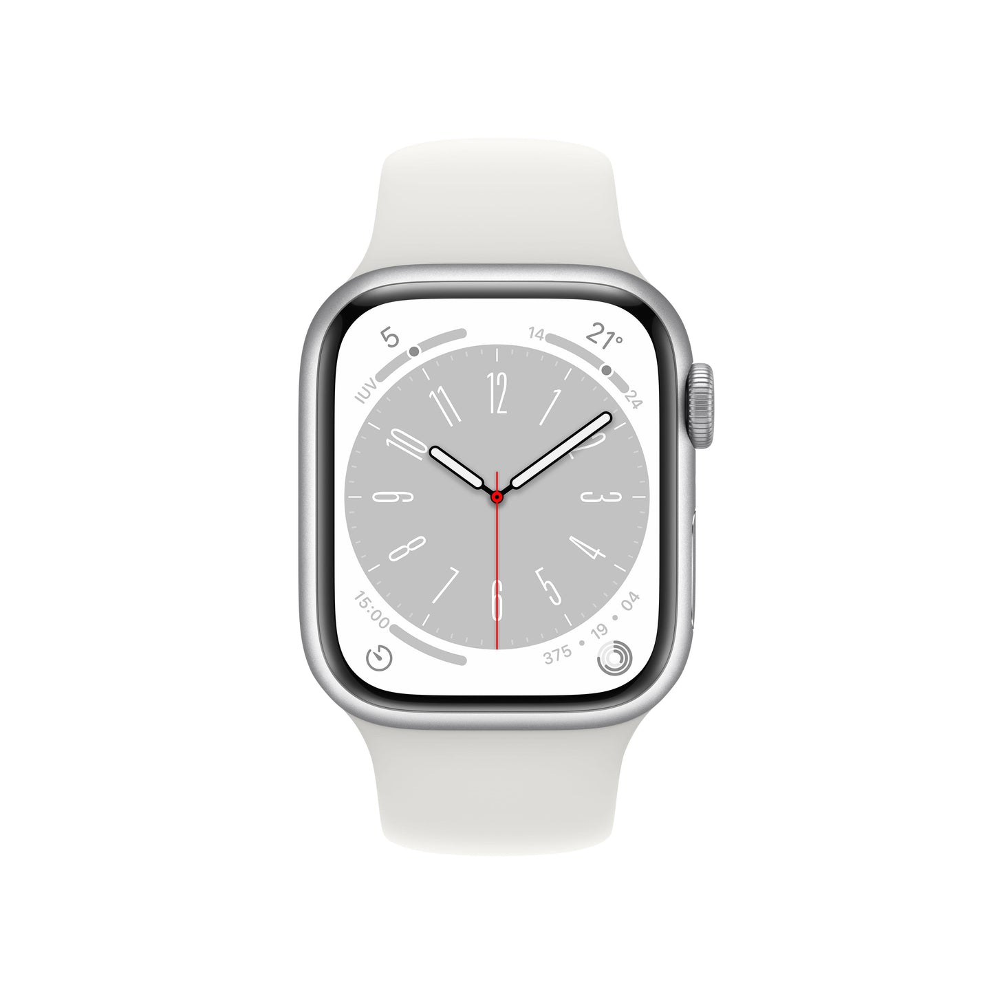 Apple Watch Series 8 (GPS + Cellular) - Caja de aluminio en plata de 41 mm - Correa deportiva blanca - Talla única
