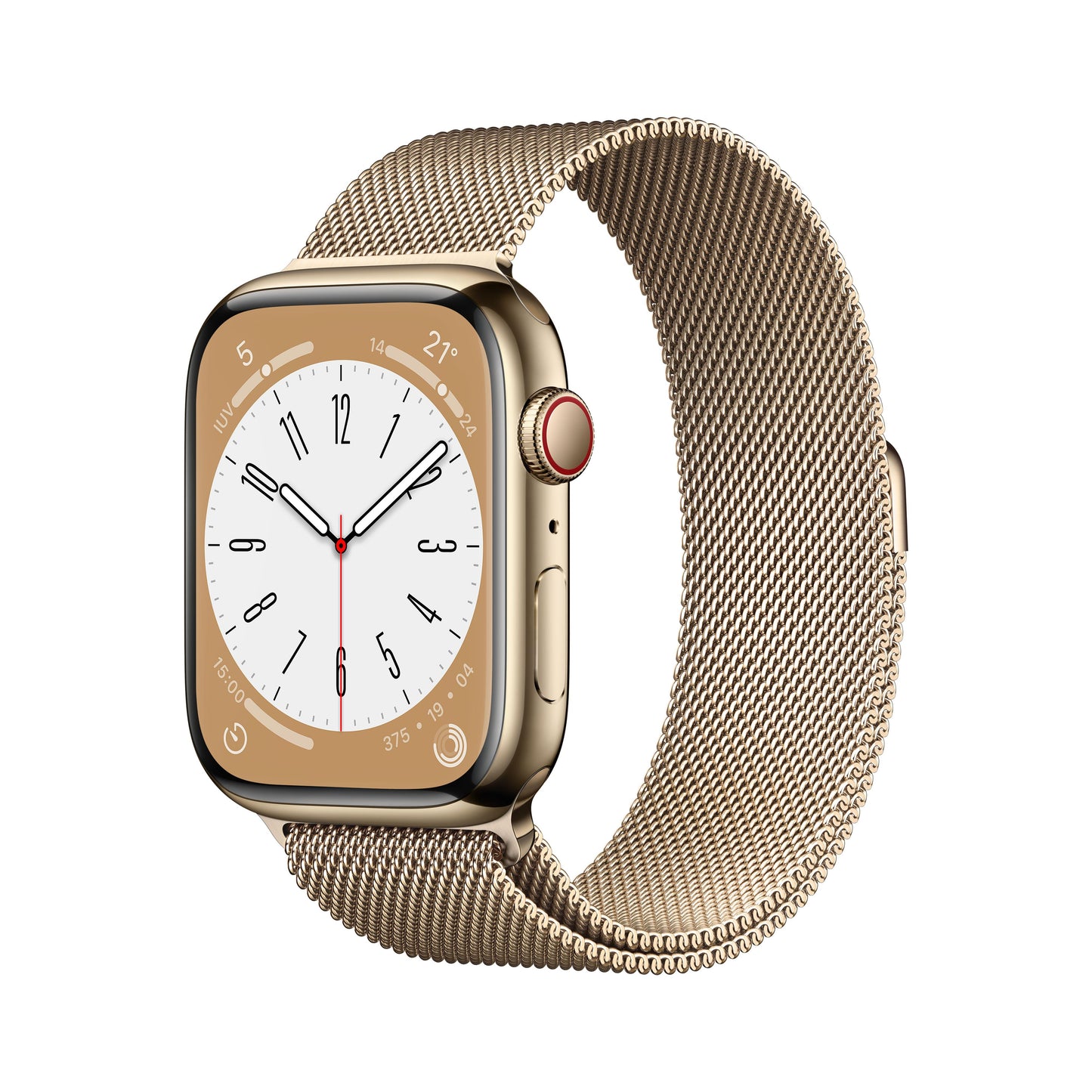 Apple Watch Series 8 (GPS + Cellular) - Caja de acero inoxidable en oro de 45 mm - Pulsera Milanese Loop en oro